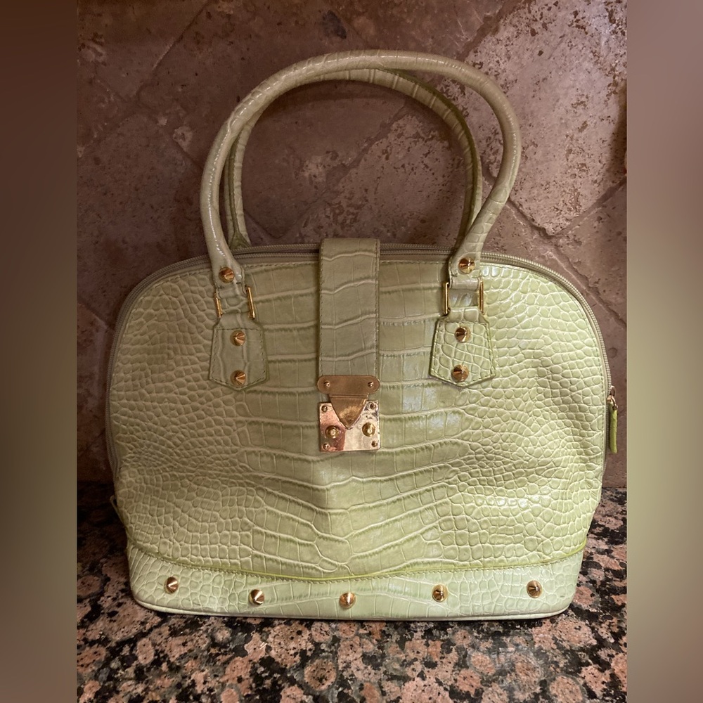 Light green faux crocodile handbag